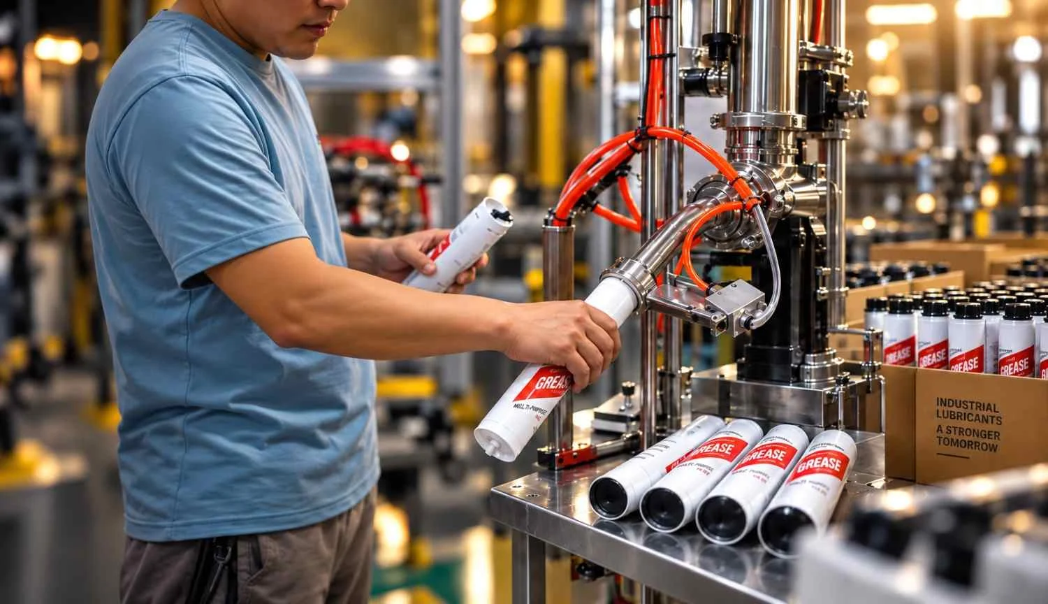 Technician mixing a batch in a Ride-Glide drum
